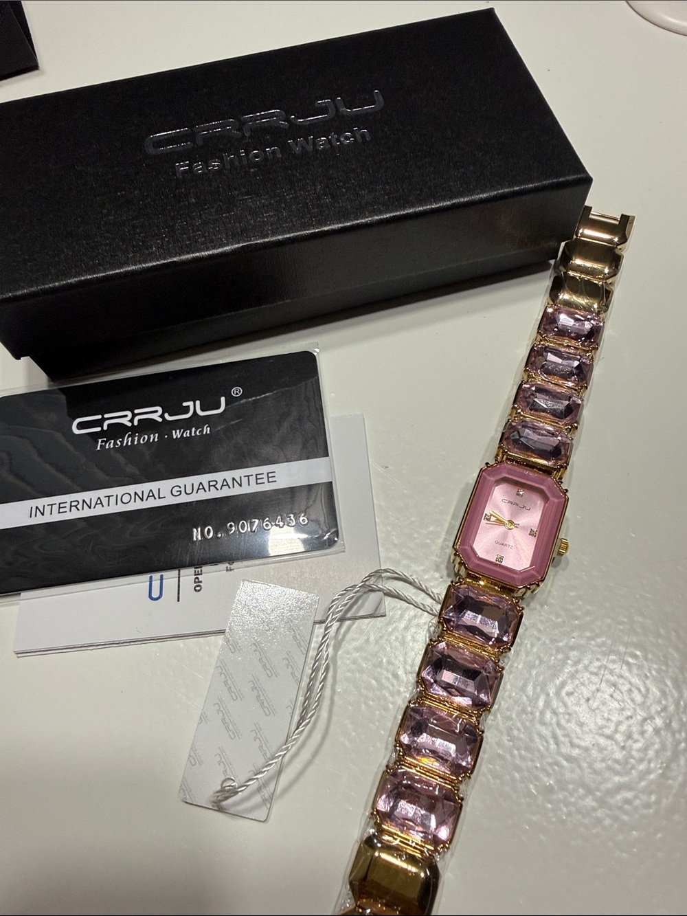 CRRJU Pink Crystal Link Fashion Watch